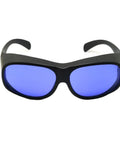 Kickass Laser Safety Glasses Optical Density Four Plus For 585 And 595 Nm Pulsed Dye Lasers clear lenses in black frame.
