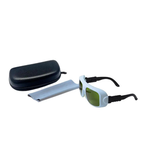 Top Shelf Infrared Laser Safety Glasses For Nd Yag And Diode Cutters Defending 740 To 1100nm Ranges With Badass OD Ratings Up To Seven, shown with case
