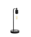Industrial table lamp with bulb visible, black metal, part of Two Pack Fully Stepless Dimmable Industrial Table Lamps With USB Ports And AC Outlet