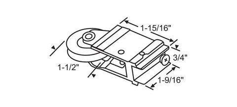 Detailed drawing of Heavy Duty Nylon Patio Sliding Door Roller With Precision Bearing Wheels For Quiet Smooth Operation That Glides Like New And Replaces Outdated Track Hardware Fast, showing dimensions.
