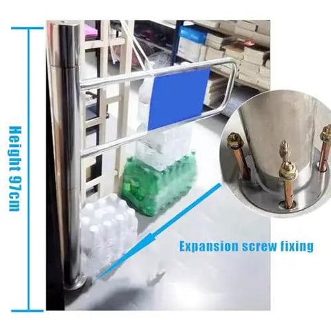 Heavy Duty One Way Swing Gate Spring Loaded Security Barrier For Retail Or Home Easy Install, showcasing durable stainless steel and expansion screws.