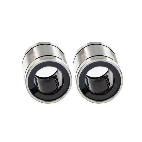Top Shelf Linear Ball Bearings Made From Tough Bearing Steel With A Durable Steel Cage For Heavy Duty Motion Control, showing two bearings.
