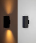 Two Pack Matte Black Outdoor Wall Sconces With Aluminum Rectangular Tube And Tempered Glass Cover IP65 Weatherproof