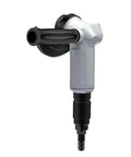 Premium Heavy Duty 5 Inch Pneumatic Angle Grinder With Rock Solid Alloy Guard And Knurled Side Handle. Side view of grinder handle.
