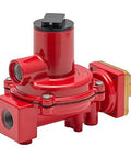 First-stage compact high flow LP gas regulator, red color, designed for 8-12 PSI output for propane systems, 1.8 million BTU per hour capacity.