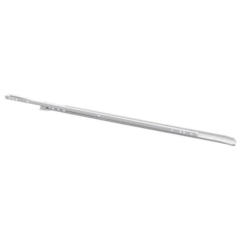 Rock Solid 22 Inch Bottom Mount Drawer Slides Featuring Dead Silent Self Closing Action Heavy Duty Stamped Steel Classic White Epoxy Finish.