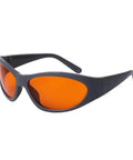 Premium Od5 Laser Safety Glasses Featuring Crystal Clear Lenses And Heavy Duty Frames with orange lenses in a side view.