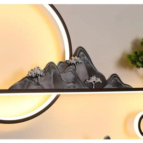 Level Up Your Outdoor Setup With These Chinese Style Wall Lamps Super Hassle Free Vertical Or Horizontal Hang Solid Garden Landscape Lights Adding Chill Vibes To Any Yard Or Patio, featuring black metal mountain decor with trees.