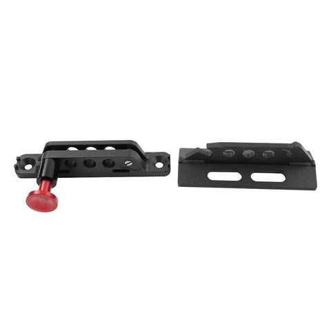 5 Pcs Quick Release Roll Bar Fire Extinguisher Mount Holder Bracket Rugged Aluminum Safety Rig For UTV Off Road Jeep Wrangler Polaris Yamaha Kawasaki Can Am Setup Dope Black And Red Strap Kit For Your Rig, showing black aluminum bracket and red pin.