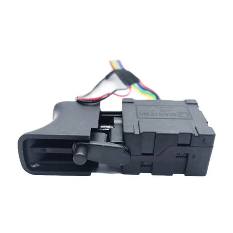 Compact Remote Trigger Switch For Cordless Drills shown from the side, featuring quick-install handle and wiring for speed adjustment.