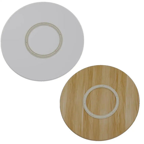 50 Inch White Wooden Lazy Susan Turntable For Kitchen, smooth rotating white and natural wood serving trays.