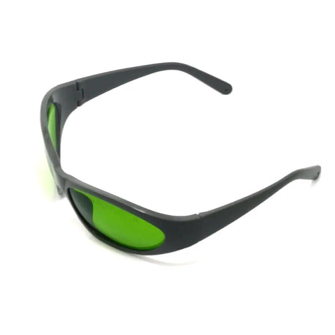Straight Up Legit Infrared Laser Protective Glasses Built Dang Tough With Heavy Duty Nd Yag Laser Safety Eyewear angled view with green lenses