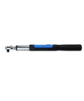 Digital Torque Meter Wrench 1/2 Inch Socket Adjustable Electric Tester Tool With Buzzer Light Auto Cut Off High Precision Accurate Peak Hold Mode For Bike Car Engine Repair And Mechanics Projects side view with black and blue handle.