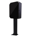 Locking EV Charger Weatherproof Enclosure With Mounting Post, black galvanized steel cabinet on sturdy post for outdoor protection.