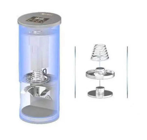 Top Shelf Professional Grade Electric Coffee Tamper For 58mm Commercial Espresso Machine With Stainless Steel Base Auto Sensor And Adjustable Portafilter Holder Wrist Relief, showcasing internal components and design.