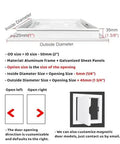 Built Tough Drywall Access Hatch With Secure Lock Super Solid Inspection Panel dimensions showing aluminum frame and customizable opening direction.