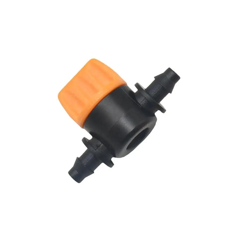 Purple One Quarter Inch To 6mm Hose Barb Mini Valve Kit For Your Garden Tap And DIY Drip Irrigation, Includes Mist Nozzle Connector And Four To Seven Mm Fittings, Water Stop Valve Parts For Easy Yard Irrigation Setup. POM mini valve with orange cap