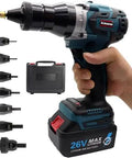 Portable Cordless Rivet Gun With Rechargeable Battery And M3 To M12 Inserts Automatic One Button Pop Riveter in hand with battery.