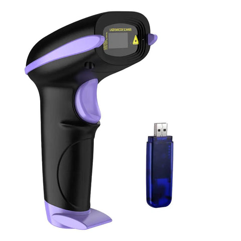 Long Range Wireless 1D Barcode Scanner With USB Receiver, No Cords Needed Laser Handheld Reader, Violet, and USB stick