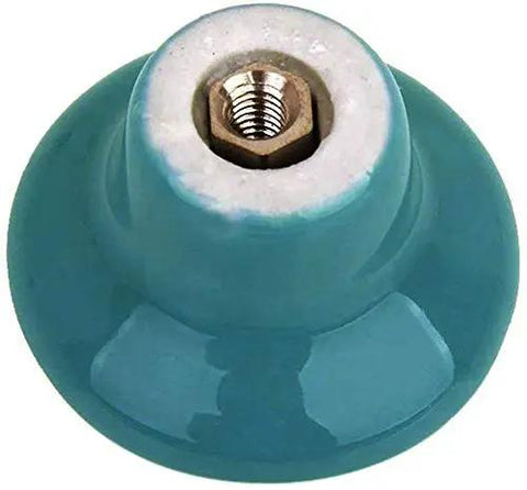 Kick Your Cabinet Game with These Slick Blue Ceramic Knobs, 32mm Round Drawer Pulls, 10 Pack Smooth Finish Handles, top view of blue ceramic drawer pull with threaded base.