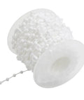 Sturdy White Plastic Beaded Pull Chain 10 Meter Replacement Cord With Bottom Weight Link Clip Connector For Vertical Blinds Shutter Repair Gear, close-up on spool.
