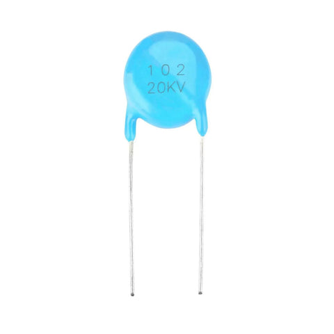 Heavy Duty High Voltage Ceramic Capacitor Value Pack featuring blue round body and metal leads, rated 20kV for circuit repairs.