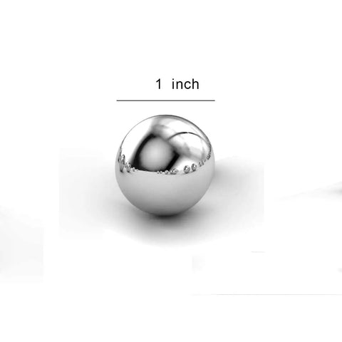One inch chrome steel ball showing sleek finish for Ten Pack Grade G25 Precision One Inch Chrome Steel Bearing Balls Built Tough As Nails With Slick Low Friction Rolls And Beefed Up Corrosion Shield Finish For Rough Job Site Usage.