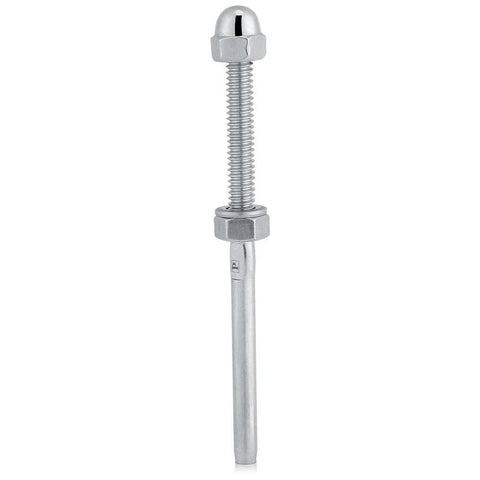 Handrail cable tensioner with threaded stud end, domed cap top and hex nut in stainless steel for 1/8" cable railing