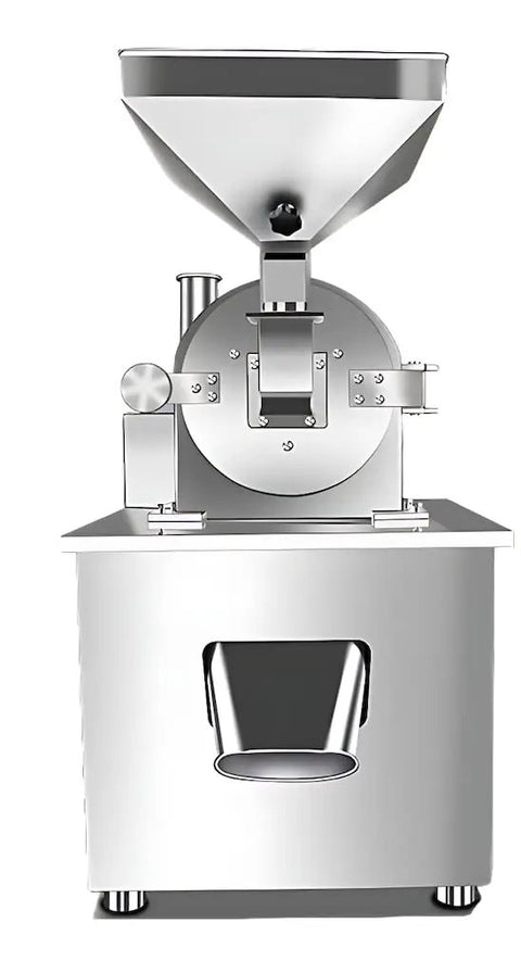 Front view of Dry Grinder Machine For Beetroot Ginger Onion Garlic Citrus Vegetables Fruits And Nuts Powder Processing Ideal For Commercial Kitchens