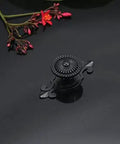 Top Notch Black Antique Mushroom Dresser Knobs With Decorative Zinc Backplates - 12 Pack Slick Vintage Retro Cabinet Pulls For Classic Home Decor Setup on black surface.