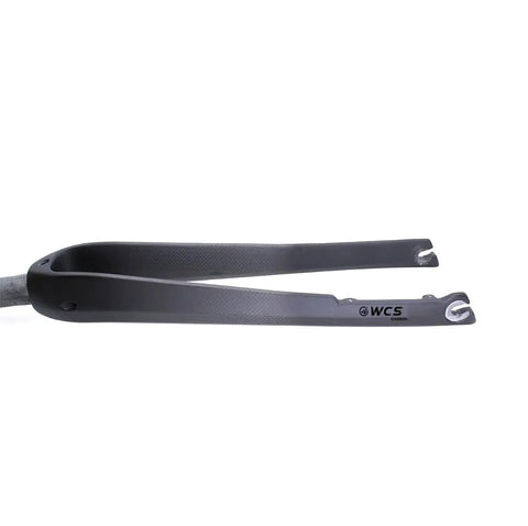 Side view of Carbon Road Bike Fork One One Eighth Inch Straight Steerer 9mm Quick Release Flat Mount Disc Compatible Dual Brake Caliper Support