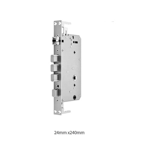 Keyless Entry Smart Lock With Slick Touchscreen Handle And Fingerprint Door Lock Electronic Deadbolt For Front Doors showing metal latch and dimensions 24mm x 240mm.