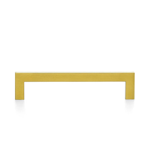 Brushed Brass Square Cabinet Handles With 6 1 4 Inch Center To Center Spacing Heavy Duty Kitchen Drawer Pulls And Vanity Hardware Durable As Heck Easy To Mount For Top Shelf Renovation Projects And Daily Grind front view on white background