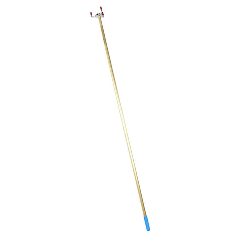 Kick It Easy With Heavy Duty Aluminum Smoke Detector Removal Pole Long Grip Handle with blue tip and red hooks, 130 inches long.
