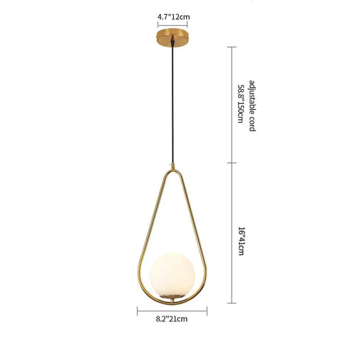 Gold Brass Modern Pendant Light For Kitchen Island With Glass Globe, One Light Indoor Hanging Fixture with measurements