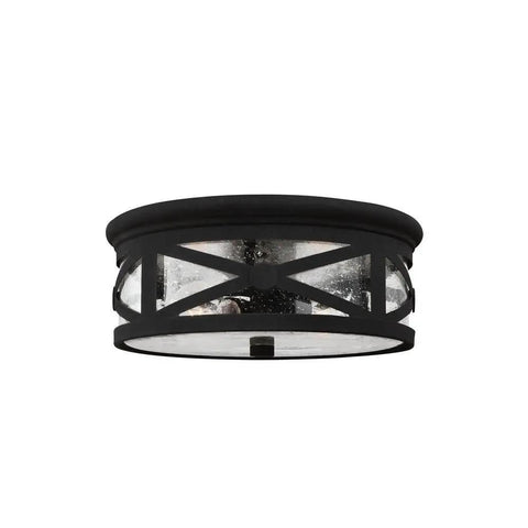 Lakeview Two Light Outdoor Ceiling Flush Mount Black Finish Dope Modern Transitional Exterior Fixture For Patio Porch Or Entryway