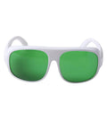Badass Red Laser Safety Glasses Protecting Against 650Nm 808Nm And 980Nm Diode Lasers with green lenses in a white frame.