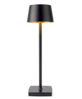 Black cordless table lamp with 6000mAh battery, IP54 waterproof, all aluminum body, touch dimming for indoor or outdoor use