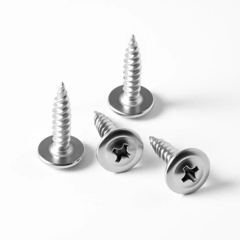 Heavy Hitter Truss Head Wood And Metal Screws With Aggressive Self Tapping Threads And Rust Resistant Coating One Hundred Count solid fasteners on white background.