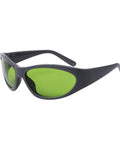 Heavy Duty Laser Safety Glasses With Crystal Clear Lenses Providing Straight Up Protection Against 660nm And 800 To 1095nm Wavelengths Featuring OD5 Rating For Labs And Clinics, gray frame, green lenses.