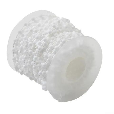 Sturdy White Plastic Beaded Pull Chain 10 Meter Replacement Cord With Bottom Weight Link Clip Connector For Vertical Blinds Shutter Repair Gear Smooth Pull Gets The Job Done 89mm Spacers on a spool.