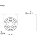 6302 ZZ Deep Groove Ball Bearings diagram showing dimensions 15x42x13mm, Chrome Steel, double metal shielded, for repair use.