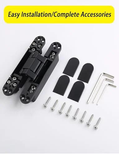 3 Pack Adjustable 180 Degree Silent Concealed Hinges In Black For Wooden Folding And Invisible Doors Hidden Cross Hinges 7 X 1.1 In 17.7 X 2.8 Cm Sleek Quiet Easy Fit Door Hardware Solution with complete accessories