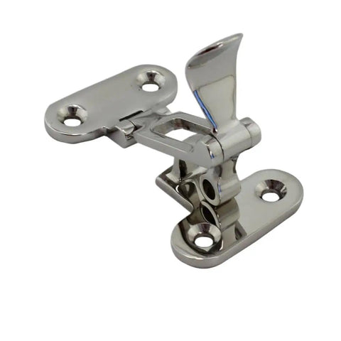 Heavy Duty Marine Grade 316 Stainless Steel Anti Rattle Hasp Latch With Swivel Eye And Toggle Lock, silver finish, shown from the side.
