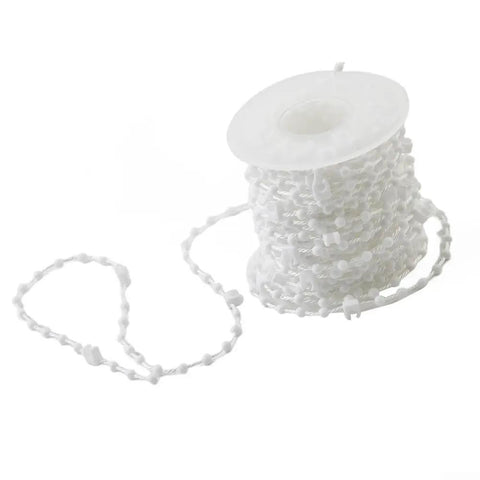 Sturdy White Plastic Beaded Pull Chain 10 Meter Replacement Cord With Bottom Weight Link Clip Connector for Vertical Blinds.