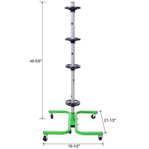 Professional Grade Tire Storage Stand With Heavy Rollers Rock Hard Carbon Steel Garage Organizer Fits Up To 9 Inch Wide Tires, 48.5 in tall.