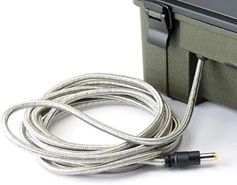 Rugged Weatherproof Twelve Volt Solar Power Bank For Trail Cameras Extended Runtime Wildlife Game Monitoring Supply built tough, showing durable connection cable.