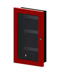 Top Tier Fire Safety Storage Box For Six MRI Modules with Bold Red Door, featuring two racks, heavy-duty design.