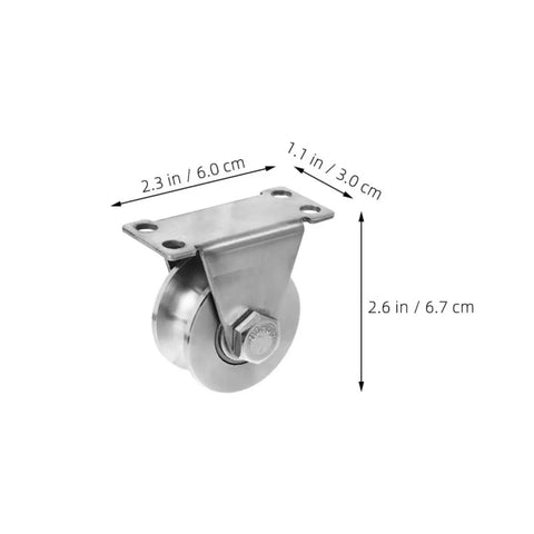 Stainless Steel Sliding Door Pulleys With Double Bearing And Heavy Duty Triangular Bracket Window Rollers Built Tough For Real Smooth Operation On Any Home Setup, showing dimensions and silver finish.