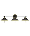 Industrial Rustic 3 Light Vanity Wall Sconce in Dark Bronze with Vintage Gold Trim for Bathroom Mirror Cabinet Dressing Table and Bedroom